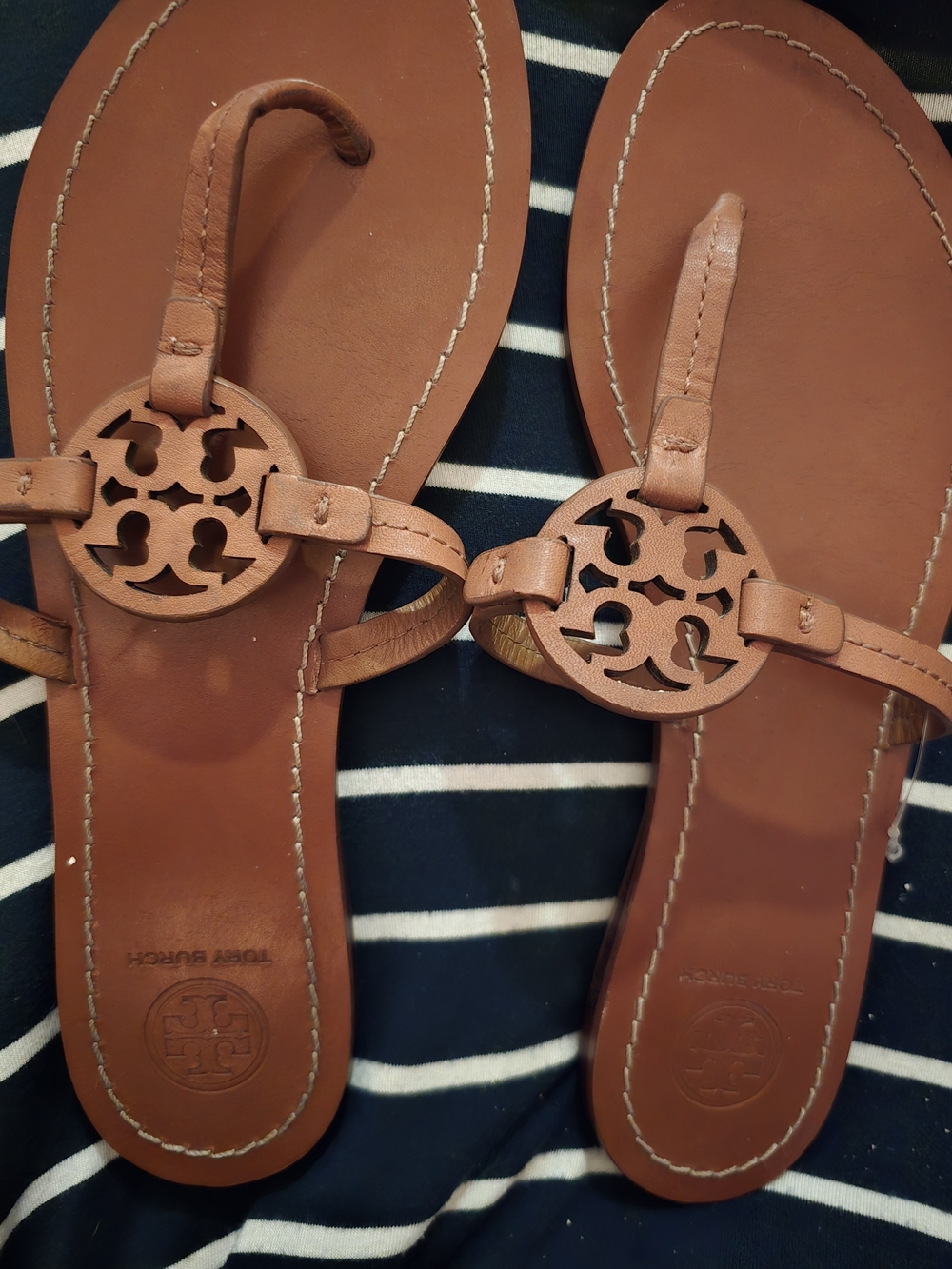 Tory Burch Miller Logo Sandals in Saddle Brown